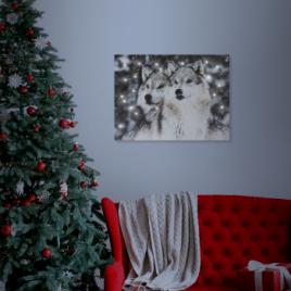 Tablou decorativ LED cu lupi - 40 x 30 cm