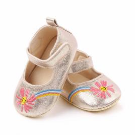 Pantofiori aurii cu floricica brodata (marime disponibila: 3-6 luni (marimea 18...