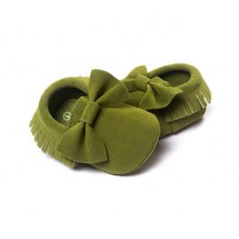 Pantofiori verzi din catifea cu franjuri (marime disponibila: 9-12 luni