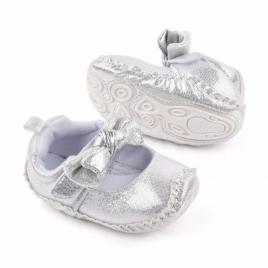 Pantofiori argintii cu fundita pentru fetite (marime disponibila: 3-6 luni