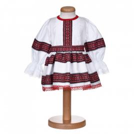 Costum traditional botez pentru fetite, 2 piese, broderie rosu - negru,