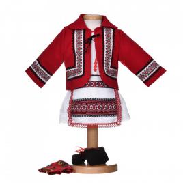 Costum traditional botez pentru fetite, 6 piese, hainuta rosie cu broderie,