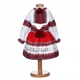Costum traditional pentru fetite, 3 piese, copii 1 - 8 ani, alb - rosu,