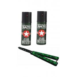 KIT Autoaparare 2 x Spray paralizant lacrimogen iritant 110 ml, cu piper + Briceag Butterfly pentru Antrenament