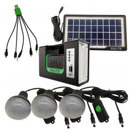 Set panou solar cu 3 becuri LED radio incarcare telefon bluetooth GD10