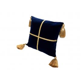 Perna decorativa patrata bleumarin inchis din catifea si auriu 42 cm x 42 cm Zalnok