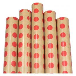 Set 5 bucati hartie pentru ambalat cadouri Kraft Vintage 200x70 cm Red Dots