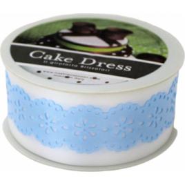 Banda decorativa Cake Dress pentru torturi si prajituri 4.5cm x 15m model dantelat Splendor bleu