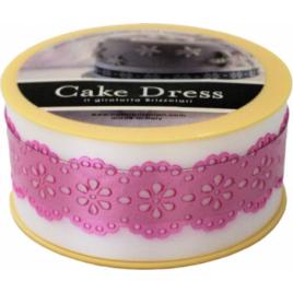 Banda decorativa Cake Dress pentru torturi si prajituri 4.5cm x 15m model dantelat Splendor ciclam