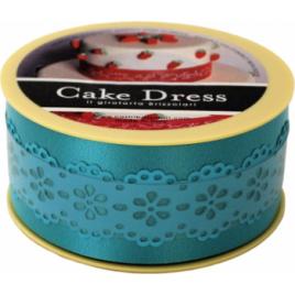 Banda decorativa Cake Dress pentru torturi si prajituri 4.5cm x 15m model dantelat Splendor turcoise
