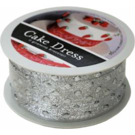 Banda decorativa textila Cake Dress pentru torturi si prajituri 4.5cm x 10m Dots argintiu