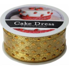 Banda decorativa textila Cake Dress pentru torturi si prajituri 4.5cm x 10m Dots auriu