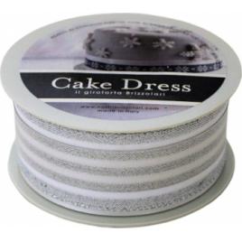 Banda decorativa textila Cake Dress pentru torturi si prajituri 4.5cm x 10m Double Stripes argintiu