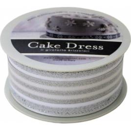 Banda decorativa textila Cake Dress pentru torturi si prajituri 4.5cm x 10m Double Stripes argintiu