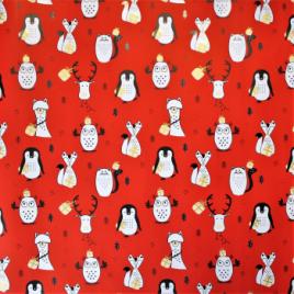 Hartie ambalat Craciun 200x70cm rosu vulpe pinguin