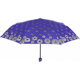 Umbrela dama MINI manuala Perletti flori cu buline albastru