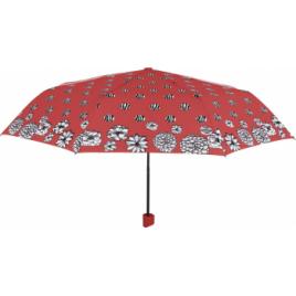 Umbrela dama MINI manuala Perletti flori cu buline rosu