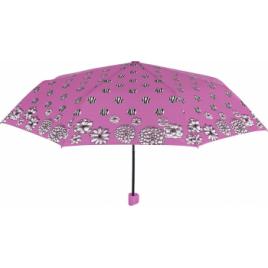 Umbrela dama MINI manuala Perletti flori cu buline roz