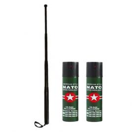 KIT Autoaparare 2 x Spray Paralizant Lacrimogen Iritant cu piper 110 ml + Baston Telescopic 65 cm