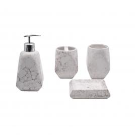 Set 4 accesorii pentru baie savoniera, dozator de sapun, suport periuta, pahar, ceramica
