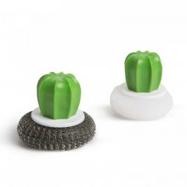 Set burete de spalat vase din fibre de otel/plastic - 2 buc. - model cactus