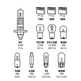 Kit becuri si sigurante 11buc 12v - halogen h1