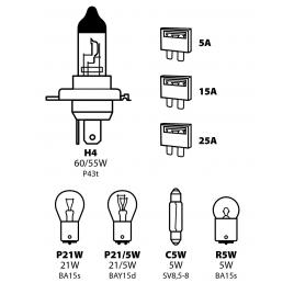 Kit becuri si sigurante 8buc 12v - halogen h4 p43