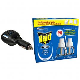 Set dispozitiv electric universal 12/24v si rezerva dubla lichid impotriva tantarilor raid 90 nopti 2x27ml