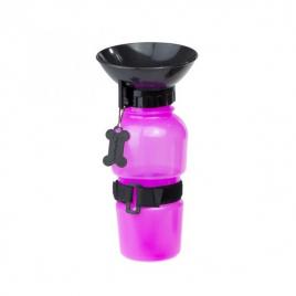 Sticla portabila cu castron pentru catei, 0.5 l,gonga® roz