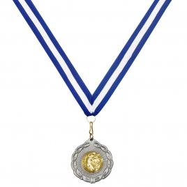 Medalie argintie, lejla, cu snur textil , 5 cm