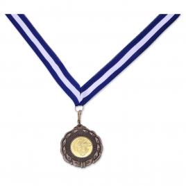 Medalie aurie, lejla, cu snur textil albastru, 5 cm