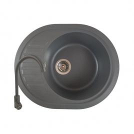 Pachet chiuveta ovala granit bucatarie mixxus picurator mic, gri, sifon complet inclus + baterie bucatarie mixxus sus-011 gri