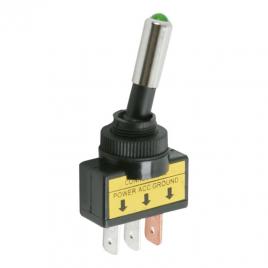 Intretupator cu 2 pozitii off-on 1 circuit iluminat cu bec verde de 12 v negru 20a-12vdc