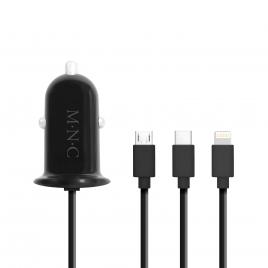 Mnc - adaptor 3 în 1 pentru bricheta auto + usb - negru