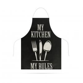 Șorț de bucătărie - 68 x 52 cm - my kitchen my rules! (negru)