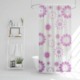 Perdea de duș - model cu flori mov - 180 x 180 cm