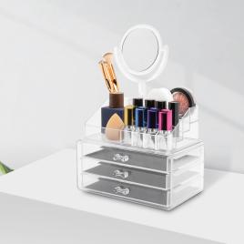 Organizator cosmetic transparent cu oglindă