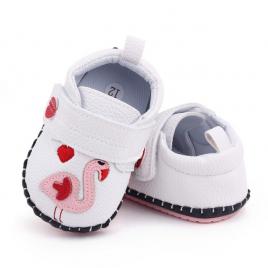 Pantofiori albi pentru fetite - flamingo (marime disponibila: 3-6 luni (marimea