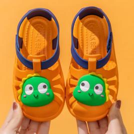 Papuci portocalii tip sandaluta din cauciuc pentru copii - dino (marime