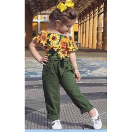 Costumas cu pantaloni verzi - floarea soarelui (marime disponibila: 12-18 luni...