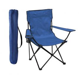 Scaun camping pliant cu brate, structura metalica, albastru