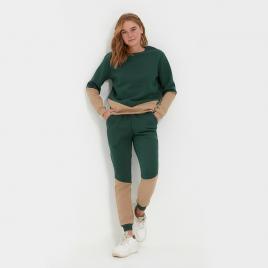 Pantalon sport dama, verde cu crem