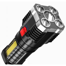 Lanterna de mana 5 led + 1 led cob lateral, super luminoasa, 1200 mah, incarcare usb, afisaj baterie