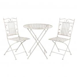 Set 2 scaune pliabile si masa fier forjat alb patinat leaves