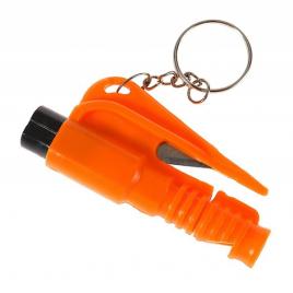 Dispozitiv tip breloc 3in1 pentru spargere geam, taiere centura, fluierat, gonga® portocaliu