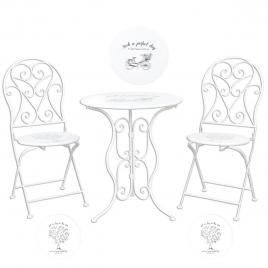 Set 2 scaune pliabile si masa fier forjat alb negru Ø 60 cm x 70 h / 40 cm x 40 cm x 92 h (x2)