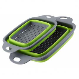 Set 2 scurgatoare pliabile din plastic si silicon, verde, gonga® verde/gri