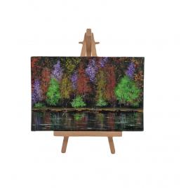 Pictura pe panza si sevalet din lemn, reflexie, 18 x 12 cm