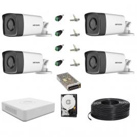 KIT sistem profesional 4 Camere supraveghere FULL HD 40 m IR HIKVISION complet + accesorii+hard 1TB