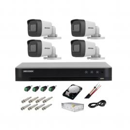 Kit complet supraveghere 5 MP Hikvision Turbo HD cu 4 camere Bullet IR 20 m, alimentatori, cabluri, mufe, HDD 1 Tb, vizualizare pe internet